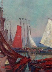 Boats In The Harbour Of Volendam by Georg Hering