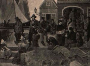 Fisherfolk In The Harbour Of Volendam by Georg Hering