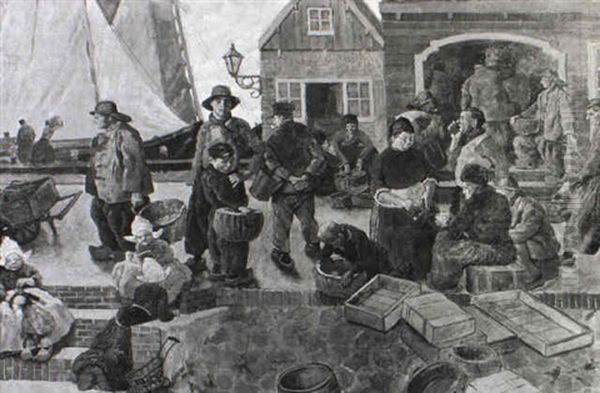 Strasenszene Im Hafen Eines Friesischen Kustenortes - view 1