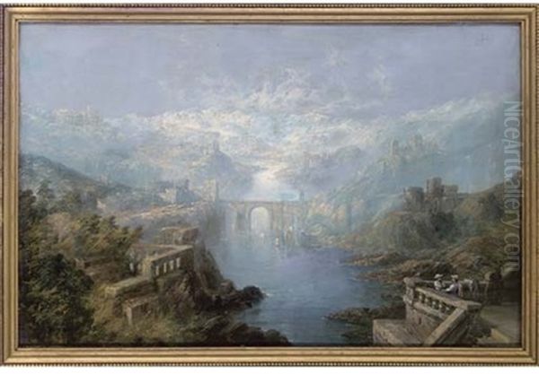 Figures On A Balcony Before A Cappriccio Landscape - view 1