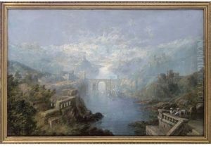 Figures On A Balcony Before A Cappriccio Landscape