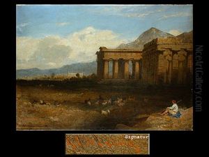 Antiker Tempel In Bergiger Landschaft Mit Schafer