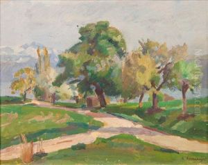 Croisee De Chemins Au Dessus De La Ferme Bougy St-martin by Jacques Elie Abraham Hermanjat