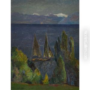 Lac Avec Une Grande Barque De Meillerie by Jacques Elie Abraham Hermanjat