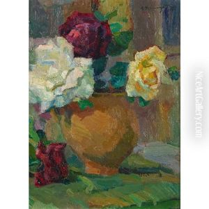 Nature Morte Aux Roses by Jacques Elie Abraham Hermanjat