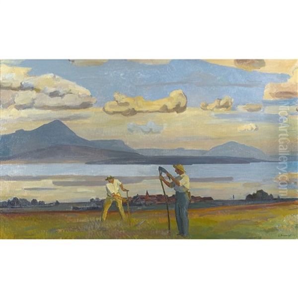 Sommerliche Seeuferpartie Mit Feldarbeitern - view 1