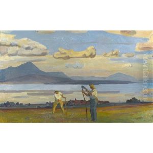 Sommerliche Seeuferpartie Mit Feldarbeitern