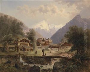 Mountain Village With Alpine Panorama In The Background