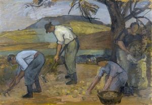 Bauer Bei Der Feldarbeit (+ Kartoffelernte (study), Verso) by Jacques Elie Abraham Hermanjat