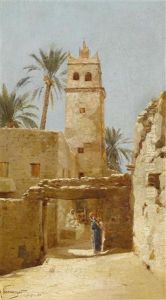 Orientalische Szene In Biskra by Jacques Elie Abraham Hermanjat