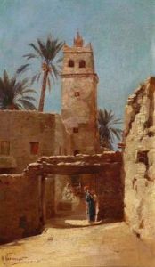 Paysage Orientaliste Anime by Jacques Elie Abraham Hermanjat