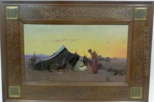 Campement De Bedouins A La Tombee Du Jour by Jacques Elie Abraham Hermanjat