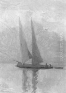 Segelboot Im Morgennebel by Jacques Elie Abraham Hermanjat