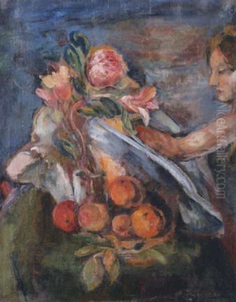 Frau Mit Blumen Und Obst - view 1
