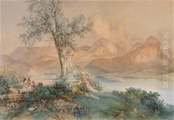 An Austrian Mountain Lake With A Peninsula And A Small Church - view 1