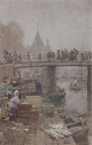 Fischmarkt In Amsterdam: A Fish Market Near The Schreierstoren by Hans Hermann