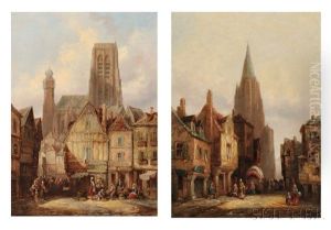 Two Village Square Scenes by Heinrich Hermann