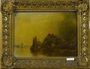 Strohdachhaus Am Wasser by Johann Heinrich Hermann