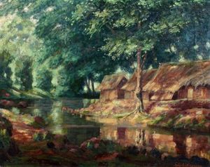 Rieten Hutten Bij Een Rivier In Het Oerwoud, Mogelijk In Voormalig Nederlands-indie by John A. Hermann