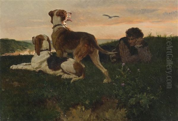 Jagdhunde Und Jager Bei Der Rast - view 1