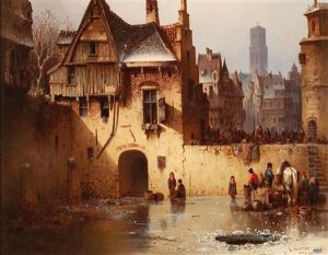 View Of A City In Winter by Ludwig Hermann