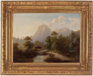 Flusslandschaft Im Hochgebirge Mit Wascherin