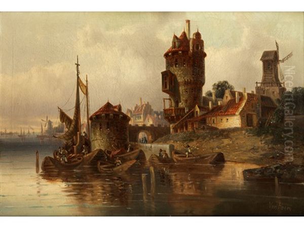 Hollandische Stadtansicht Mit Schiffen - view 1