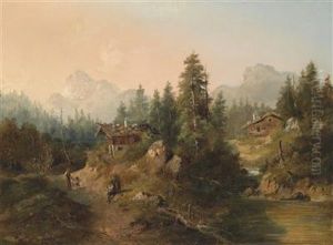 Alpine Landscape With Human And Animal Figures