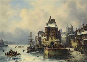Hollandischer Hafen Im Winter by Ludwig Hermann