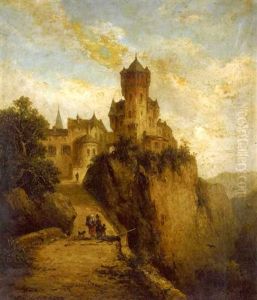 A View Of A Castle With Figures In The Foreground A View Of A Castle With Figures In The Foreground