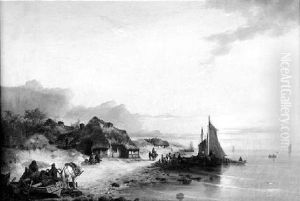 Kuste Vor Rugen. Fischer Entladen Ihre Boote by Ludwig Hermann
