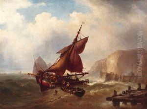 Fischerboot In Sturmsicher See An Der Mole by Ludwig Hermann