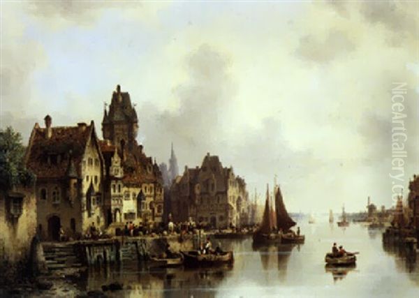 Hollandische Stadt An Einem Belebten Kanal - view 1