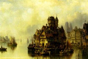 A Bustling Village Along A River A Bustling Village Along A River