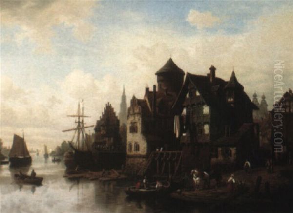 View Of A Town On The Rhine With Figures - view 1
