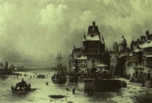 Wintervergn_gen In Einem Hollandischen Stadtchen by Ludwig Hermann