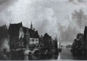 Blick Auf Die Hauser Und Turme Einer Mittelalterlichen Stadt In Holland