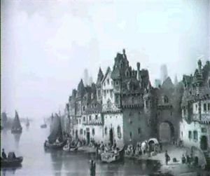 Buntes Treiben Vor Den Toren Der Stadt by Ludwig Hermann