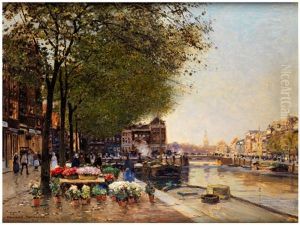 Blick Auf Den Blumenmarkt In Amsterdam by Heinrich Hermanns