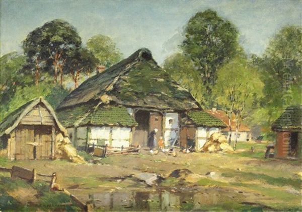 Bauernhaus In Sommerlandschaft, Mit Figuren- Und Tierstaffage - view 1