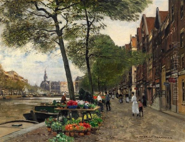 Blumenmarkt An Einer Gracht In Amsterdam - view 1