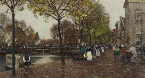Markttag An Einer Gracht In Holland by Heinrich Hermanns