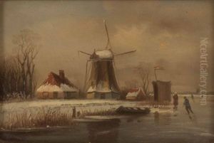 Winterlandschaft Mit Muhlen Und Eislaufern Winterlandschaft Mit Muhlen Und Eislaufern