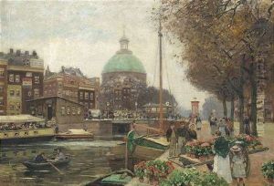 Blumenmarkt An Der Anlegestelle Einer Hollandischen Gracht
