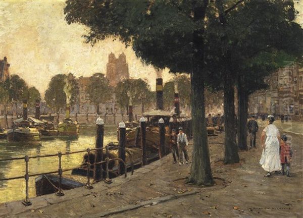 Promenade An Einer Hollandischen Gracht. Amsterdam(?) - view 1