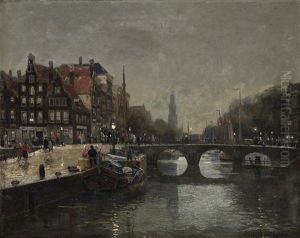 Amsterdam. Blick Auf Die Prinsegracht In Der Abenddammerung by Heinrich Hermanns