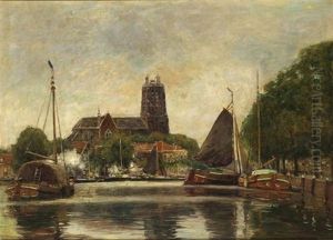Moored Boats In The Harbour Of Dordrecht