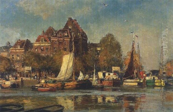 Hauserzeile An Einem Kanal In Niederlandischer Stadt (dordrecht?) - view 1