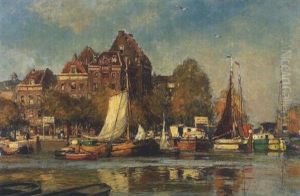 Hauserzeile An Einem Kanal In Niederlandischer Stadt (dordrecht?) by Heinrich Hermanns