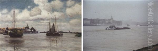 Sailing Vessels On The Merwede With Dordrecht In The Distance - view 1